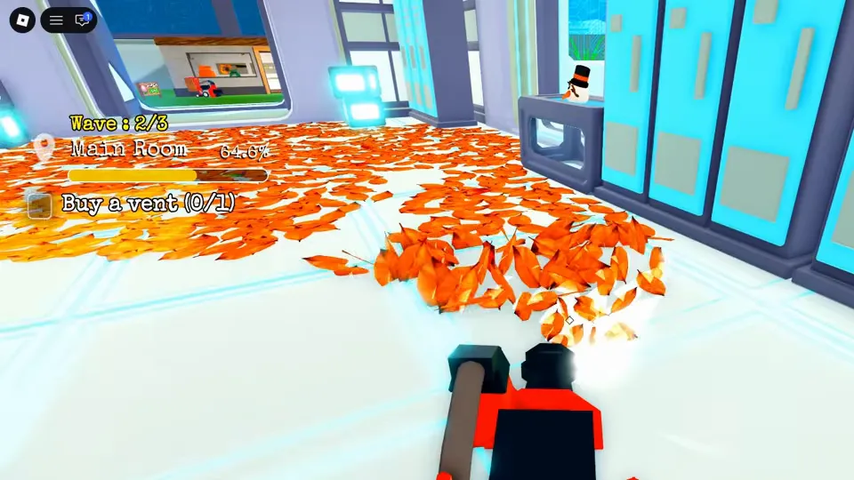 A room on The Space Station covered in orange leaves. The top left reads Buy a vent (0/1).